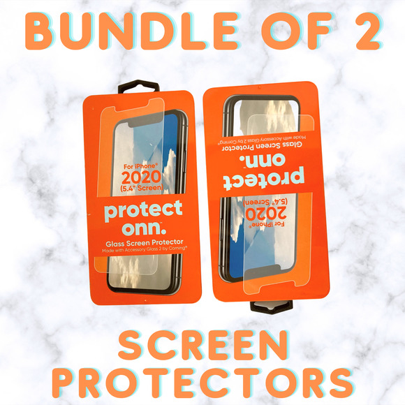 NEW-SET of 2 ONN  5.4 inch Glass Screen Protectors iPhone 2020 12 Mini - Picture 3 of 9